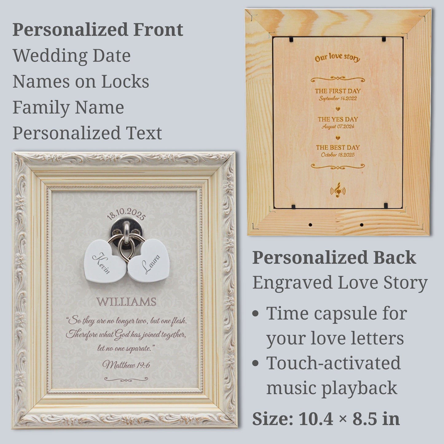 Unity Wedding Lock Ceremony Set – Vintage Personalized Keepsake Frame (Cream Classic)