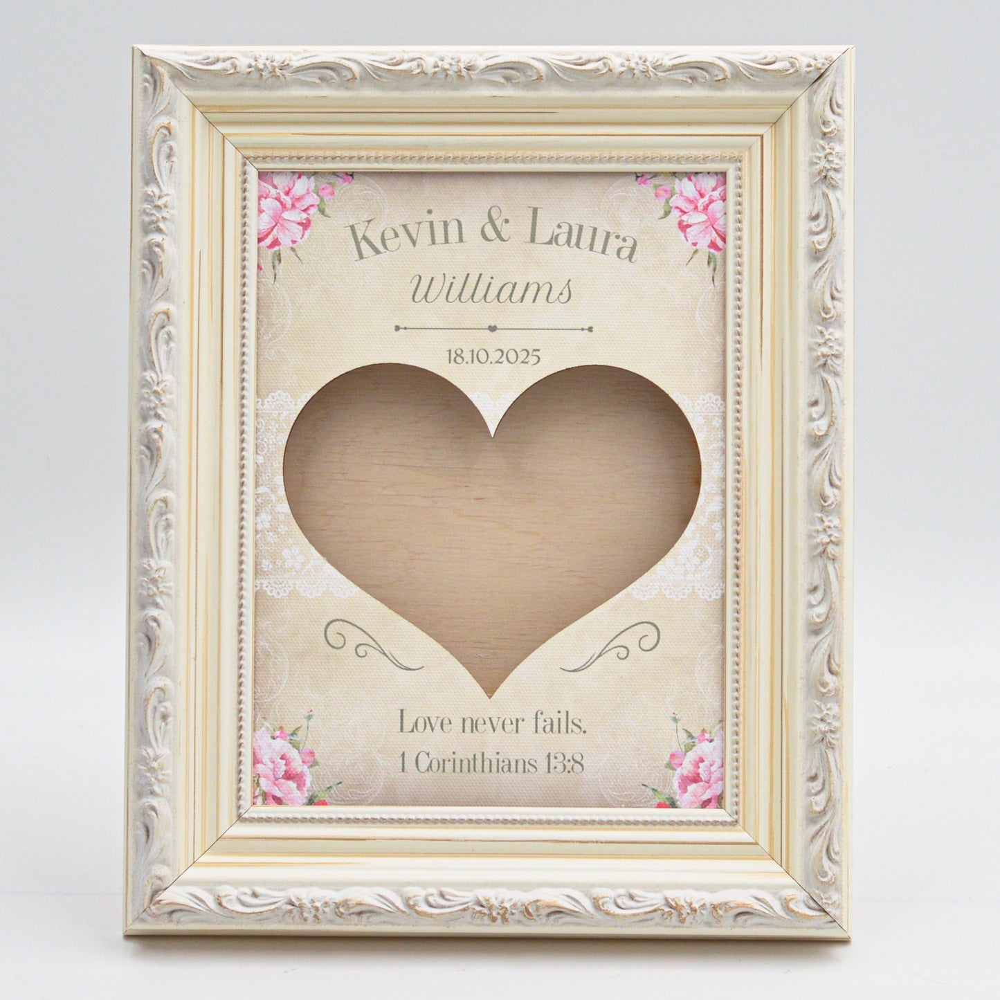 Wedding Sand Ceremony Set with Vintage White Frame (Pink Roses)