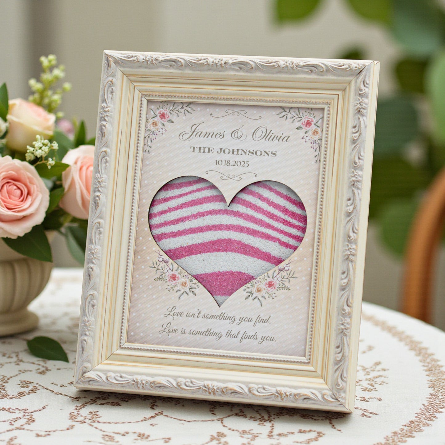 Unity Sand Ceremony Set with Vintage White Frame (Floral Grace)