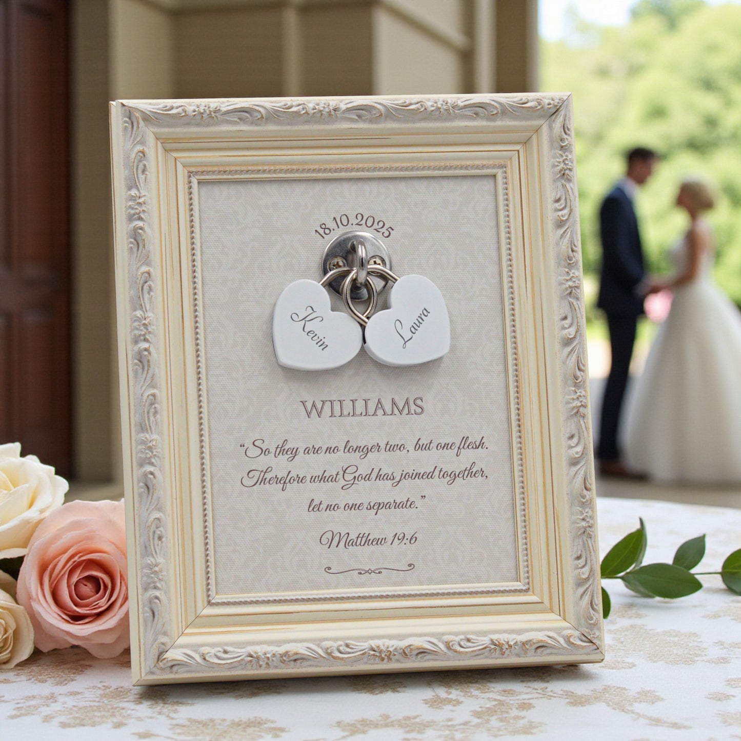 Unity Wedding Lock Ceremony Set – Vintage Personalized Keepsake Frame (Cream Classic)